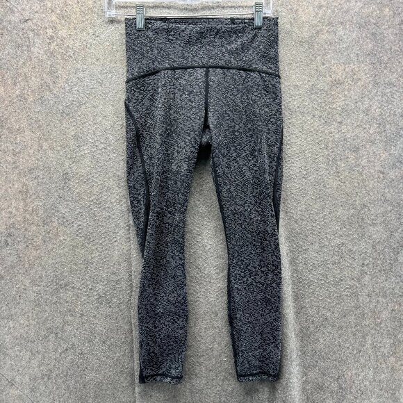 Lululemon Leggings Women 6 Black Gray Speckled High Rise Yoga Wunder Under Crop - Picture 1 of 9
